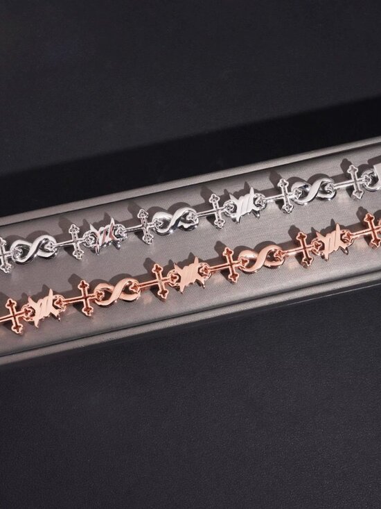 Thorn+Cross Infinity Cuban Bracelet S925 Silver Iced Out VVS Moissanite - Picture 2 of 5